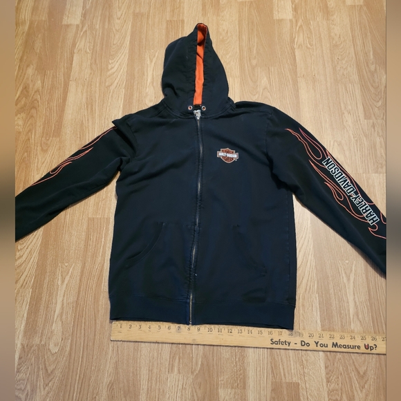 Vintage 90's Harley-Davidson Black Zip Up Hoodie with Flame Sleeves - Picture 8 of 9